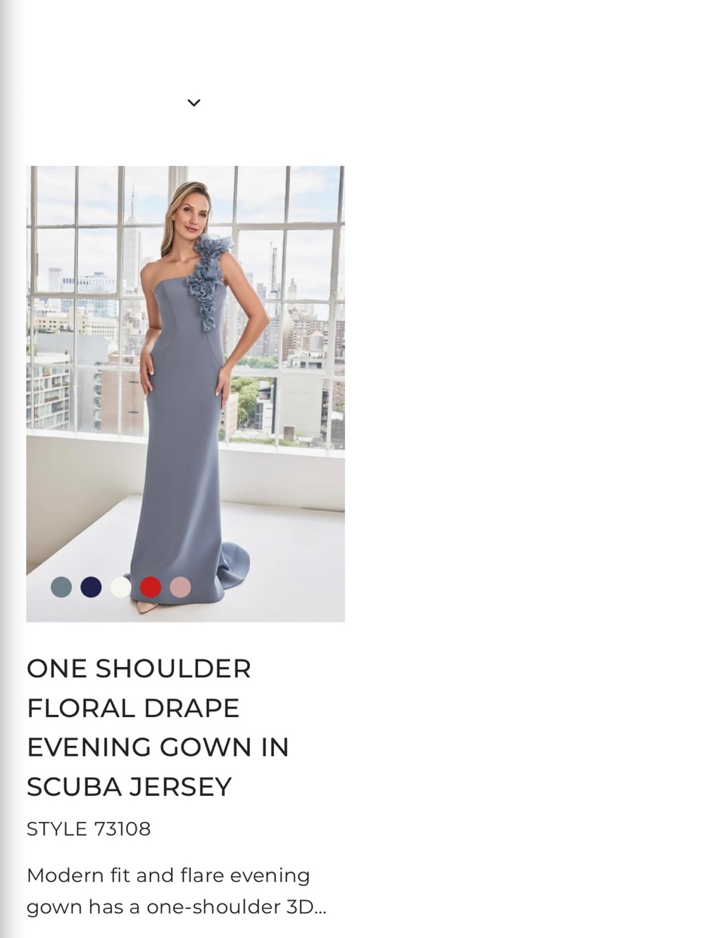 Mori Lee One-Shoulder Floral Drape Gown in Dusty Blue